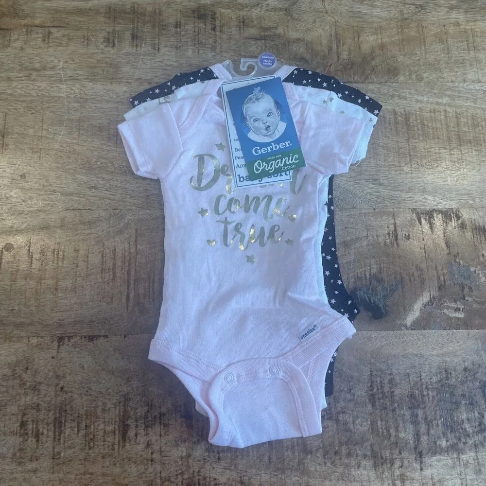 Gerber Newborn N Bodysuit Girl 3-Piece ORGANIC Cotton Dream True Onesies…